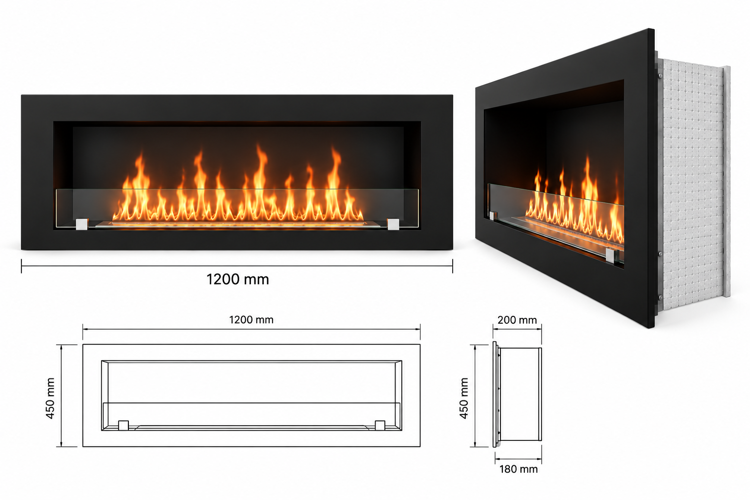 Ugradni Bio Kamin (CLASIC) 1200mm - Слика 2
